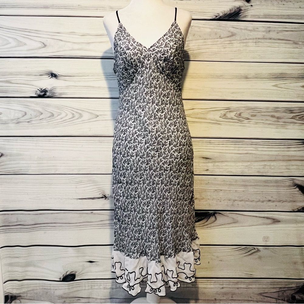 April Cornell Vintage 90s Black & White Patterned Ruffle Dress